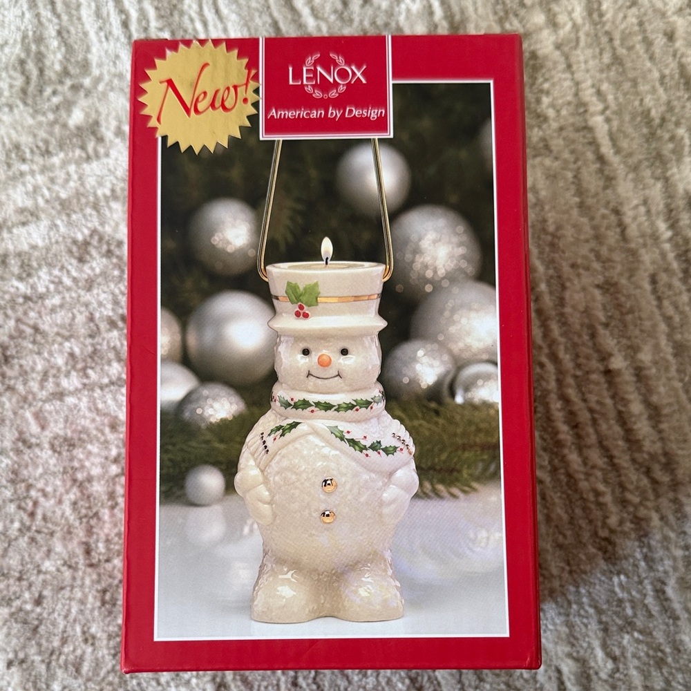 Lenox Festive Snowman Candle Holder - White and Gold